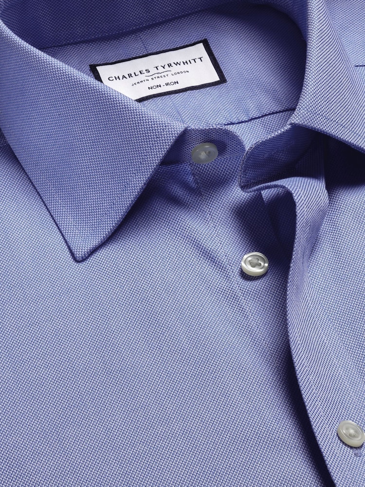 Charles Tyrwhitt Blue Slim Fit Slim Fit Non-Iron Cutaway Collar Fine Check 100% Cotton Shirt - Image 4 of 6