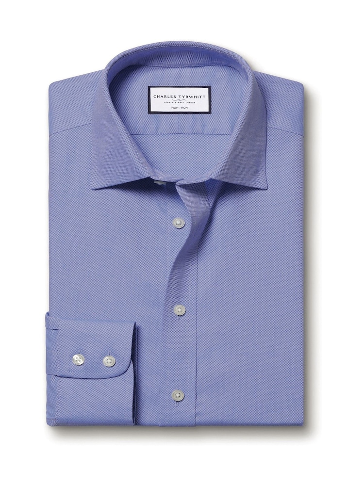 Charles Tyrwhitt Blue Slim Fit Slim Fit Non-Iron Cutaway Collar Fine Check 100% Cotton Shirt - Image 5 of 6