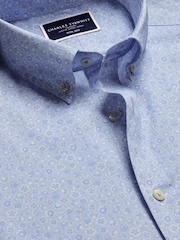 Charles Tyrwhitt Blue Slim Fit Fish Slim Fit Short Sleeve Non-Iron Print 100% Cotton Shirt - Image 4 of 5