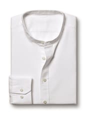Charles Tyrwhitt White Classic Fit Stripe Stretch Washed Oxford Collarless 100% Cotton Shirt - Image 4 of 5