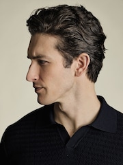 Charles Tyrwhitt Blue Zig Zag Short Sleeve 100% Cotton Trophy Neck Polo shirt - Image 2 of 5