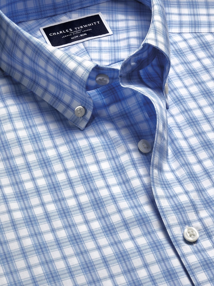 Charles Tyrwhitt Cornflower Blue Slim Fit Extra Slim Fit Non-Iron Royal Oxford 100% Cotton Shirt - Image 4 of 6
