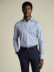 Charles Tyrwhitt Blue Slim Fit Egyptian Fine Stripe 100% Cotton Shirt - Image 1 of 6