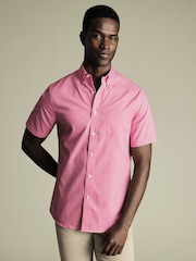 Charles Tyrwhitt Pink Slim Fit Check Slim Fit Short Sleeve Non-Iron Stretch Poplin 100% Cotton Shirt - Image 1 of 5