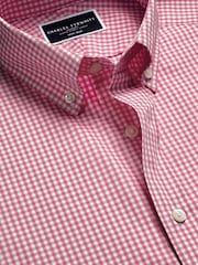 Charles Tyrwhitt Pink Slim Fit Check Slim Fit Short Sleeve Non-Iron Stretch Poplin 100% Cotton Shirt - Image 4 of 5