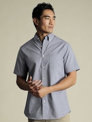 Charles Tyrwhitt Blue Slim Fit Check Short Sleeve Non-Iron Stretch Poplin 100% Cotton Shirt - Image 1 of 5