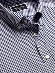 Charles Tyrwhitt Blue Slim Fit Check Short Sleeve Non-Iron Stretch Poplin 100% Cotton Shirt - Image 3 of 5
