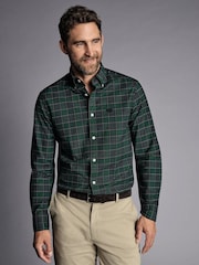 Charles Tyrwhitt Green Slim Fit Slim Fit Non-Iron Stretch Geo Printed 100% Cotton Shirt - Image 1 of 4