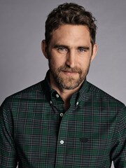 Charles Tyrwhitt Green Slim Fit Slim Fit Non-Iron Stretch Geo Printed 100% Cotton Shirt - Image 2 of 4