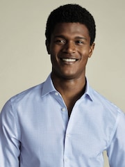 Charles Tyrwhitt Blue Slim Fit Slim Fit Non-Iron Check Cotton Linen Shirt - Image 2 of 6