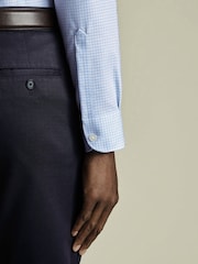Charles Tyrwhitt Blue Slim Fit Slim Fit Non-Iron Check Cotton Linen Shirt - Image 3 of 6