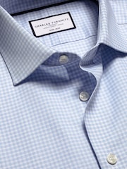 Charles Tyrwhitt Blue Slim Fit Slim Fit Non-Iron Check Cotton Linen Shirt - Image 4 of 6