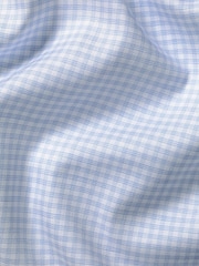 Charles Tyrwhitt Blue Slim Fit Slim Fit Non-Iron Check Cotton Linen Shirt - Image 6 of 6