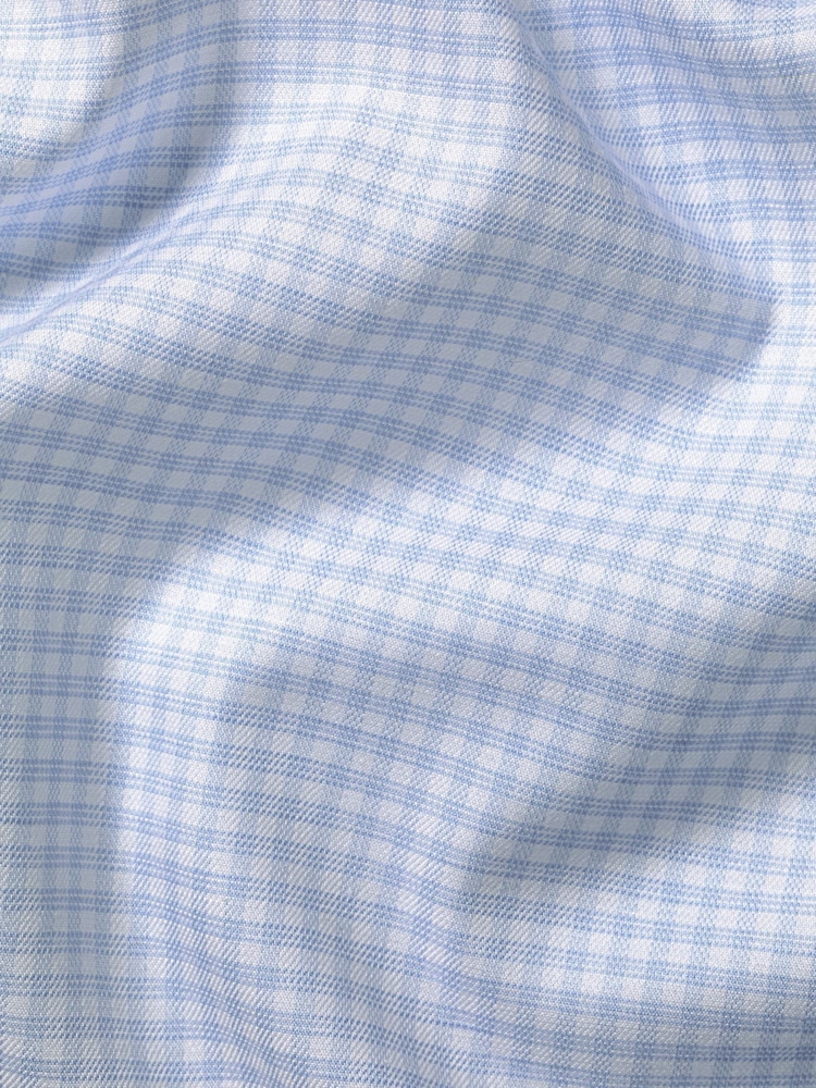 Charles Tyrwhitt Blue Slim Fit Slim Fit Non-Iron Check Cotton Linen Shirt - Image 6 of 6