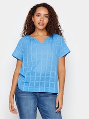 M&Co Blue 100% Cotton Notch Neck Dobby Blouse - Image 1 of 4
