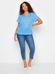 M&Co Blue 100% Cotton Notch Neck Dobby Blouse - Image 2 of 4