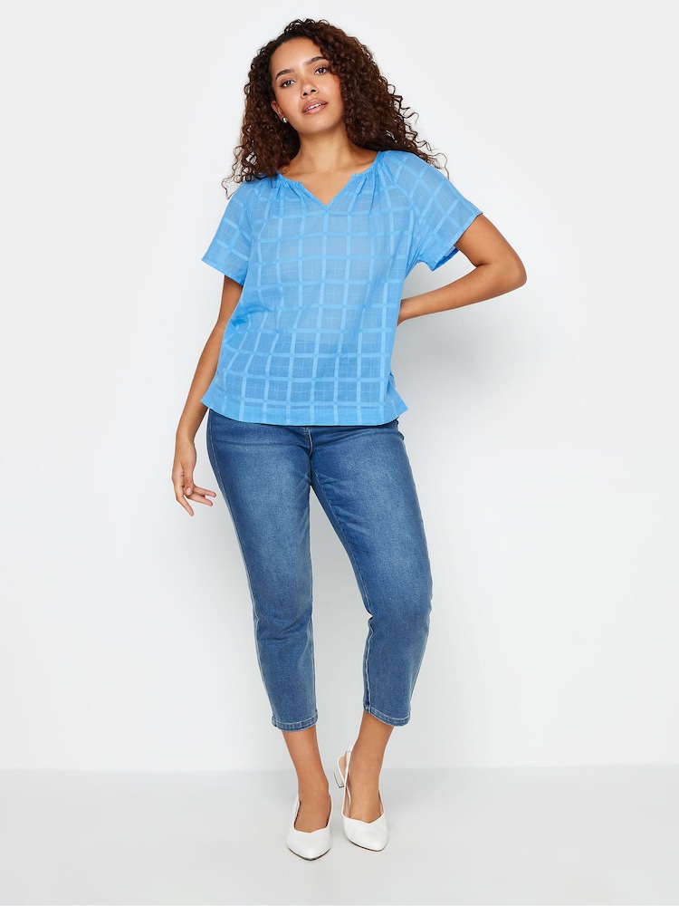 M&Co Blue 100% Cotton Notch Neck Dobby Blouse - Image 2 of 4