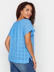 M&Co Blue 100% Cotton Notch Neck Dobby Blouse - Image 3 of 4