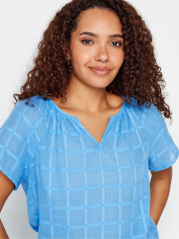 M&Co Blue 100% Cotton Notch Neck Dobby Blouse - Image 4 of 4