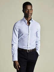 Charles Tyrwhitt Blue Classic Fit Non-Iron Cutaway Collar Fine Check 100% Cotton Shirt - Image 1 of 6