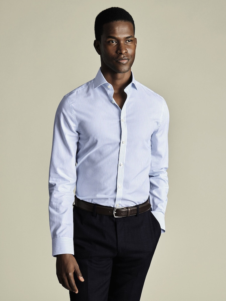 Charles Tyrwhitt Blue Classic Fit Non-Iron Cutaway Collar Fine Check 100% Cotton Shirt - Image 1 of 6