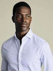 Charles Tyrwhitt Blue Classic Fit Non-Iron Cutaway Collar Fine Check 100% Cotton Shirt - Image 2 of 6