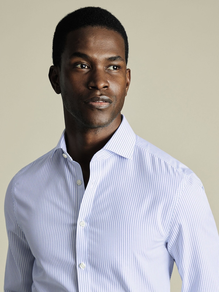 Charles Tyrwhitt Blue Classic Fit Non-Iron Cutaway Collar Fine Check 100% Cotton Shirt - Image 2 of 6