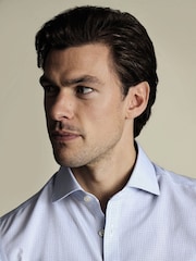 Charles Tyrwhitt Blue Slim Fit Non-Iron Cutaway Collar Fine 100% Cotton Check Shirt - Image 2 of 6