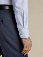 Charles Tyrwhitt Blue Slim Fit Non-Iron Cutaway Collar Fine 100% Cotton Check Shirt - Image 3 of 6