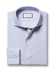 Charles Tyrwhitt Blue Slim Fit Non-Iron Cutaway Collar Fine 100% Cotton Check Shirt - Image 5 of 6