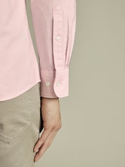 Charles Tyrwhitt Pink Slim Fit Slim Fit Plain Button-Down Stretch Washed 100% Cotton Oxford Shirt - Image 3 of 6