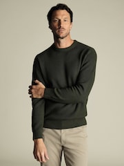 Charles Tyrwhitt Green Combed 100% Cotton Rib Crew Jumper - Image 1 of 5