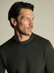 Charles Tyrwhitt Green Combed 100% Cotton Rib Crew Jumper - Image 2 of 5