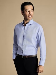 Charles Tyrwhitt Blue Classic Fit Non Iron Herringbone 100% Cotton Shirt - Image 1 of 3
