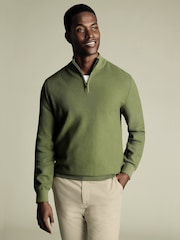 Charles Tyrwhitt Green Honeycomb 100% Cotton Zip Neck Sweat Top - Image 1 of 5