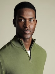 Charles Tyrwhitt Green Honeycomb 100% Cotton Zip Neck Sweat Top - Image 2 of 5