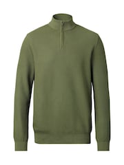 Charles Tyrwhitt Green Honeycomb 100% Cotton Zip Neck Sweat Top - Image 3 of 5