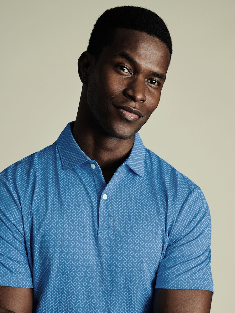 Charles Tyrwhitt Turquoise Printed Performance Polo Shirt - Image 2 of 5