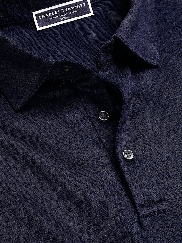 Charles Tyrwhitt Blue 100% Linen Polo Shirt - Image 3 of 5