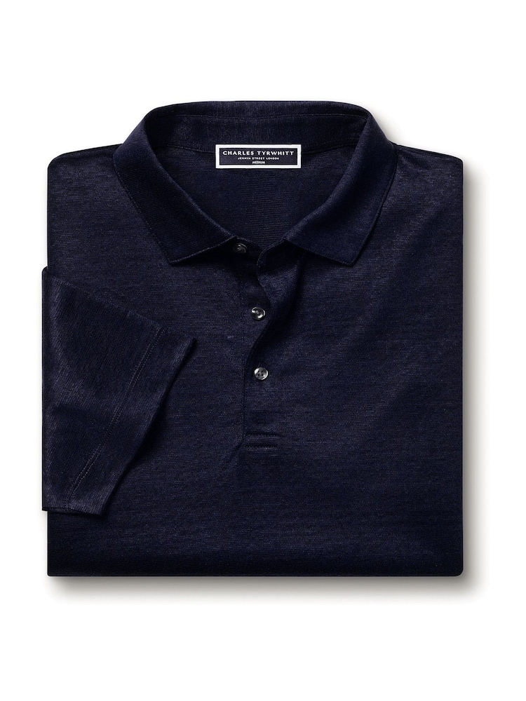 Charles Tyrwhitt Blue 100% Linen Polo Shirt - Image 4 of 5