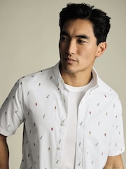 Charles Tyrwhitt White Slim Fit Ice Cream Short Sleeve Non-Iron 100% Cotton Print Shirt - Image 2 of 5