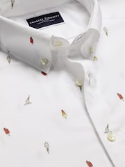 Charles Tyrwhitt White Slim Fit Ice Cream Short Sleeve Non-Iron 100% Cotton Print Shirt - Image 4 of 5