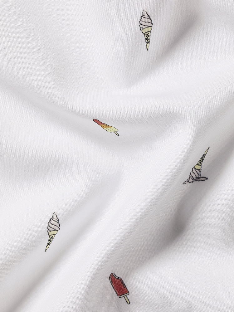 Charles Tyrwhitt White Slim Fit Ice Cream Short Sleeve Non-Iron 100% Cotton Print Shirt - Image 5 of 5