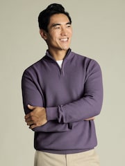 Charles Tyrwhitt Purple Honeycomb 100% Cotton Zip Neck Sweat Top - Image 1 of 5