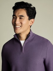 Charles Tyrwhitt Purple Honeycomb 100% Cotton Zip Neck Sweat Top - Image 2 of 5