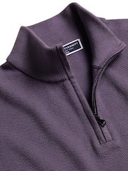 Charles Tyrwhitt Purple Honeycomb 100% Cotton Zip Neck Sweat Top - Image 4 of 5