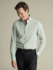 Charles Tyrwhitt Green Slim Fit Slim Fit Non-Iron Cutaway Collar Gingham 100% Cotton Shirt - Image 1 of 6
