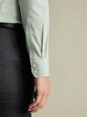 Charles Tyrwhitt Green Slim Fit Slim Fit Non-Iron Cutaway Collar Gingham 100% Cotton Shirt - Image 3 of 6