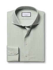 Charles Tyrwhitt Green Slim Fit Slim Fit Non-Iron Cutaway Collar Gingham 100% Cotton Shirt - Image 4 of 6