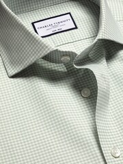 Charles Tyrwhitt Green Slim Fit Slim Fit Non-Iron Cutaway Collar Gingham 100% Cotton Shirt - Image 5 of 6